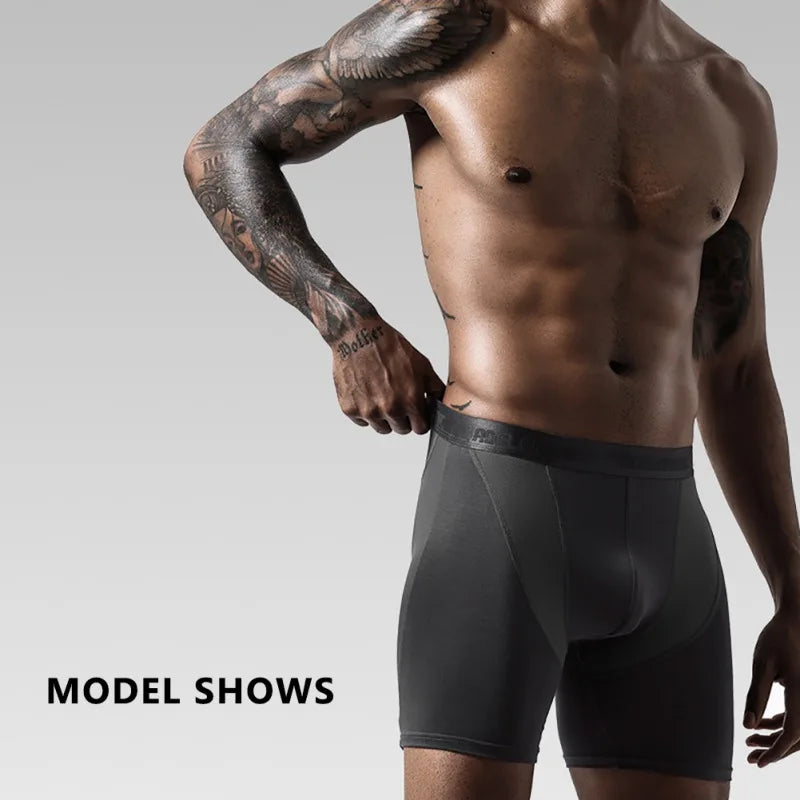 Men's Running Shorts Boxers Shorts pants Modal Underwear Ice Silk Panties Man Breathable Pouch Middle Long Leg Sports Underpants
