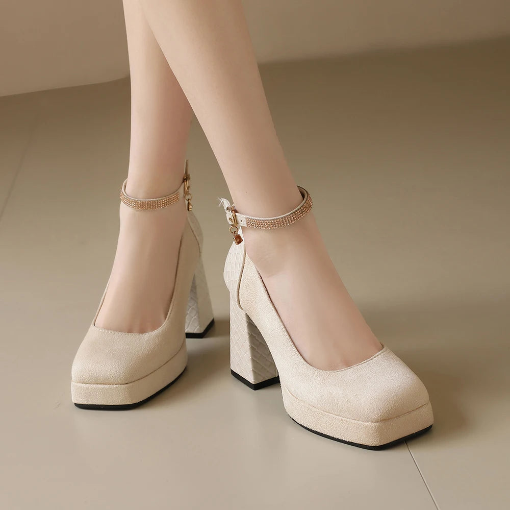 Punk Platform High Heels Women's  Ankle Strap Mary Janes Shoes Woman Luxury Green Beige block Heeled Party Shoes Chunky Pumps