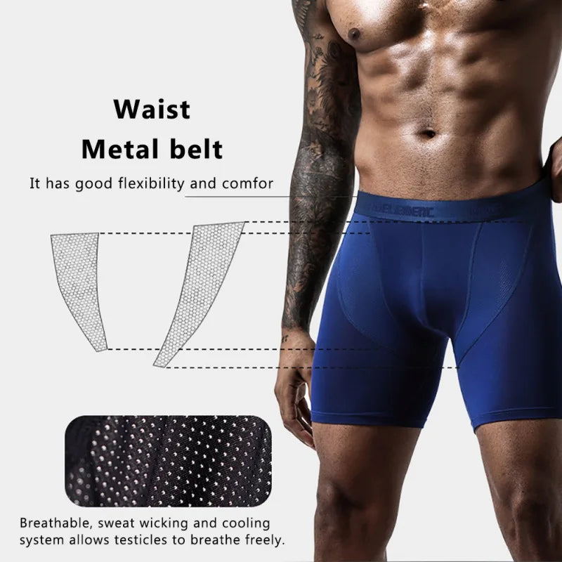 Men's Running Shorts Boxers Shorts pants Modal Underwear Ice Silk Panties Man Breathable Pouch Middle Long Leg Sports Underpants