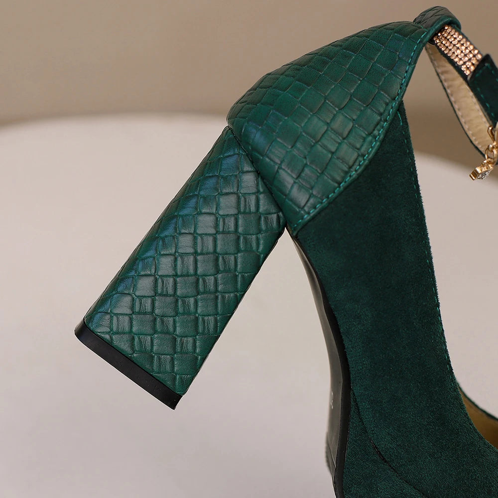 Punk Platform High Heels Women's  Ankle Strap Mary Janes Shoes Woman Luxury Green Beige block Heeled Party Shoes Chunky Pumps