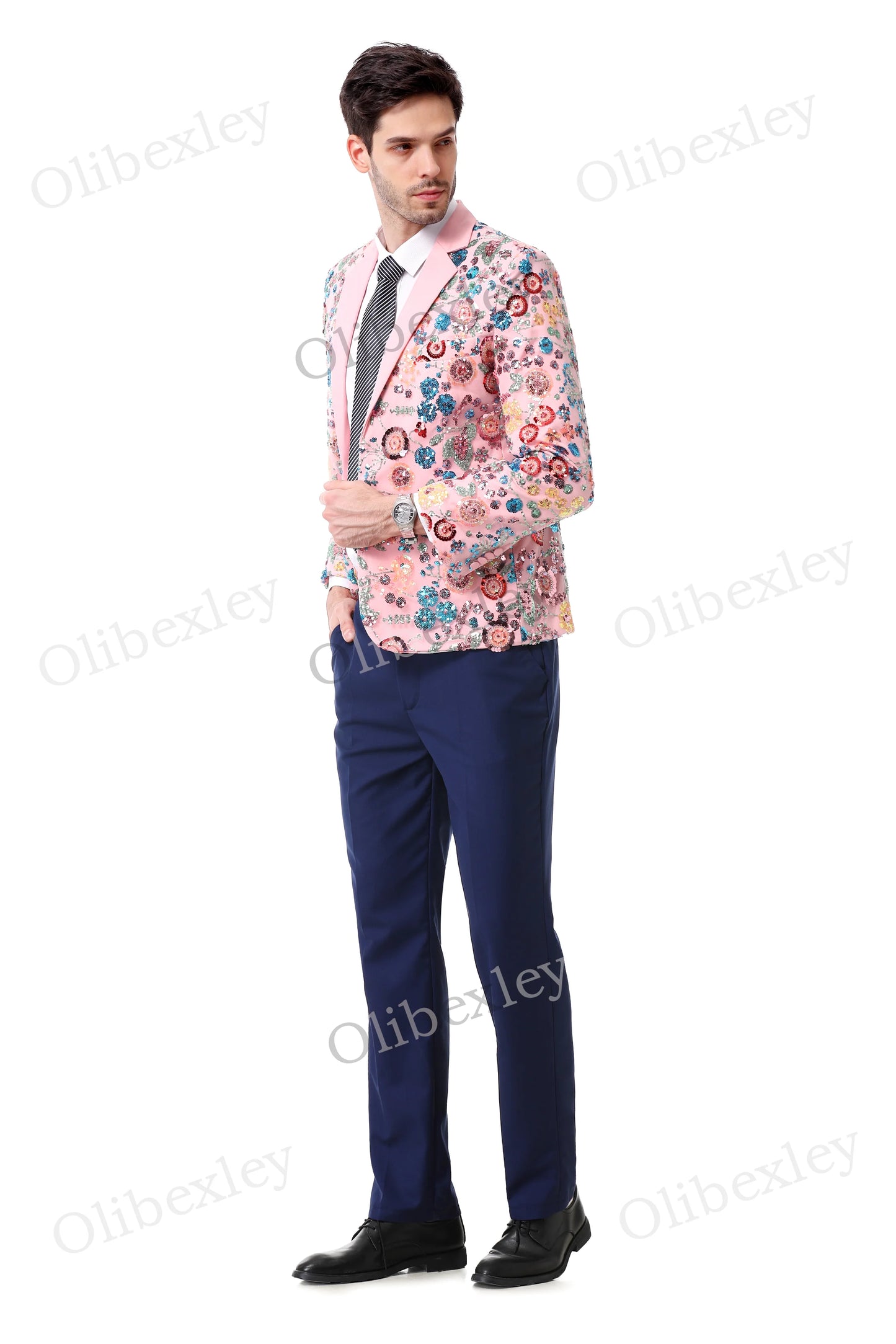 Customized Sequined Men's 2 piece suit High Quality One button Slim Fit Pink Tuxedos Suitable Weddings Groom Business Dinner