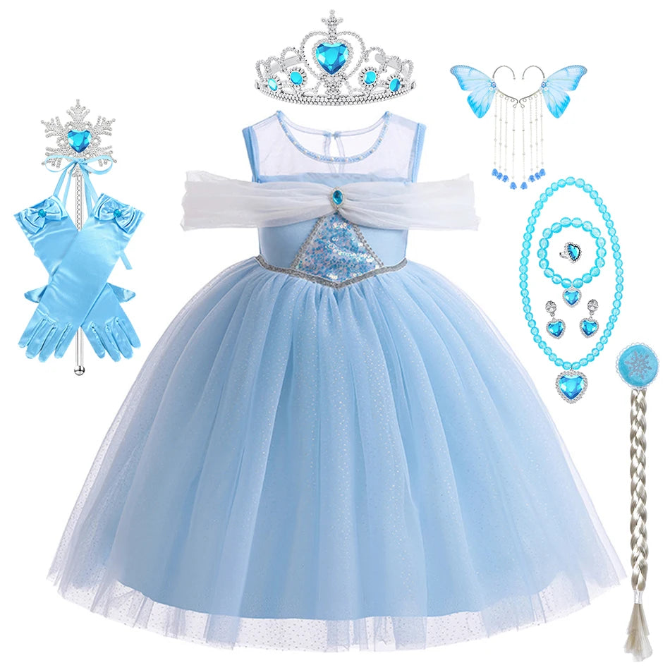 Elsa Summer Princess Dress Girls Cosplay Masquerade Party Vestidos Kids Birthday Clothes Children Carnival Halloween Gown