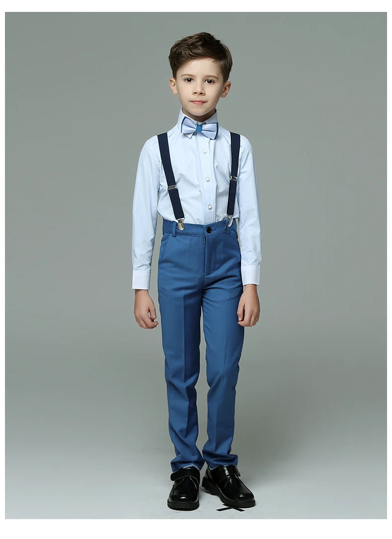 Boys Wedding Suit Baby Kids Vest Shirt Pants Bowtie 4PCS Photography Suit Child Birthday  Ceremony Costume Teenager School Set