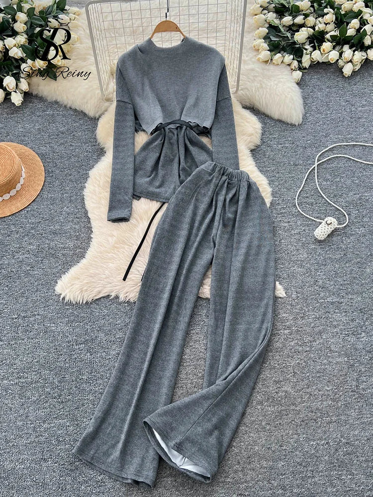 SINGREINY Autumn Sweatshirt Two Pieces Sets 2025 Feamle Scarf Neck Long Sleeves Hoodies+Elastic Long Pants Casual Homewear Suits