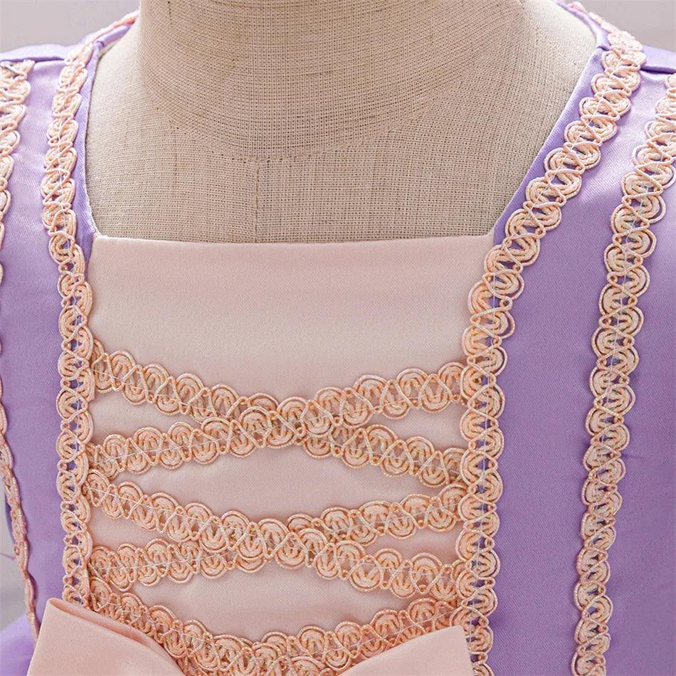 Snow White Rapunzel Sofia Purple Princess Dress Toddler Cosplay Halloween Carnival Party Mesh Gown Girls Birthday Bow Vestidos