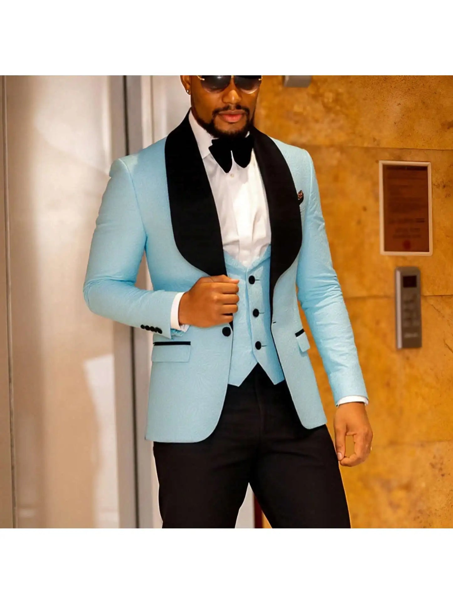 Mens 3 Piece Floral Tuxedo, Jacquard Slim Suit Set, Paisley Blazer Vest and Pants for Prom Wedding