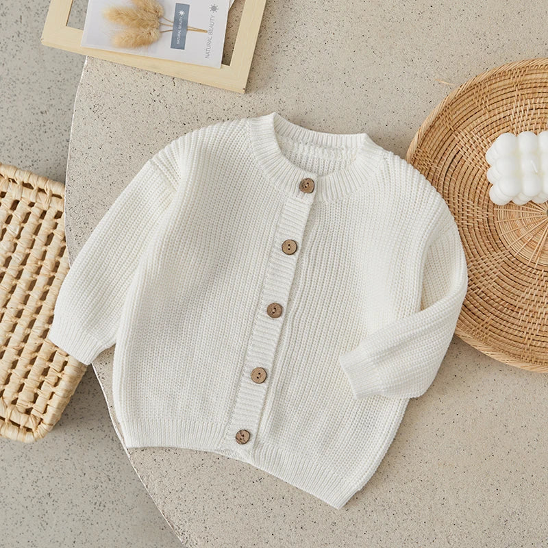 Suefunskry Baby Boys Girls Autumn Winter Knitted Sweater Long Sleeve Solid Color Single-breasted Knitwear Cardigan Jacket