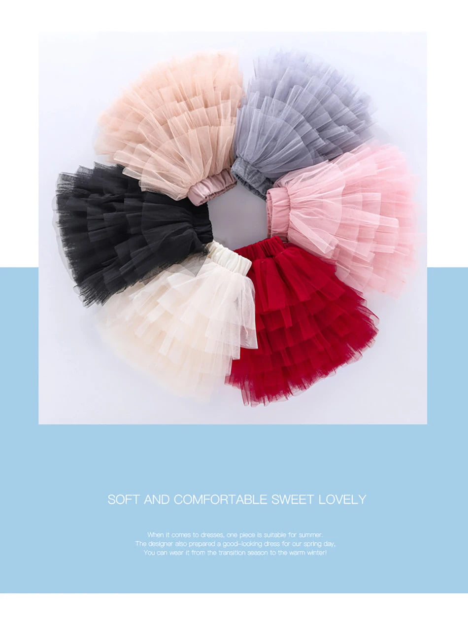 Girls 6-Layer Tulle Skirt Layered Tutu Skirt with Elastic Waist for Casual Party Wear Childrens Fashion Kids Girl Summer Dress