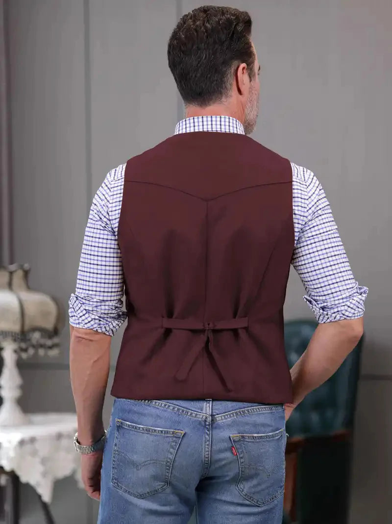 Vintage Suede Leather Men's Vest Slim Fit Sleeveless Jacket V-Neck Regular Fit Suit Vest Waistcoat for Prom