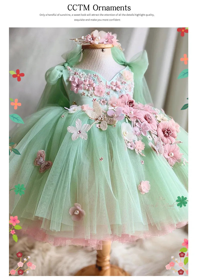 Luxurious and Elegant Flower Girl Princess Dress Mesh Formal Christmas Fluffy Dress Lolita Butterfly Girl Birthday Party Dress