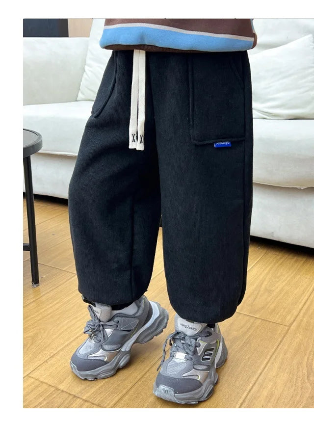 New Winter Thick Fleece Sweatpants for Girls Boys Casual Warm Sports Leisure Trousers Children 2-10 Years Autumn Wear