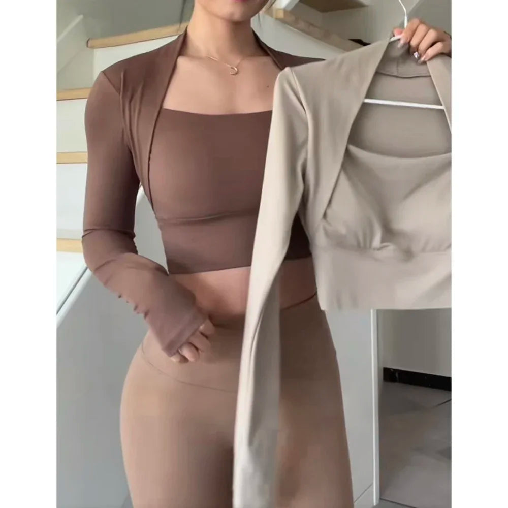 Fitness Chest Cushion Sports Top Women Long Sleeve Shirts Pra Speed Up Short Elegant Dance Yoga Clothes Small Waistband Gym