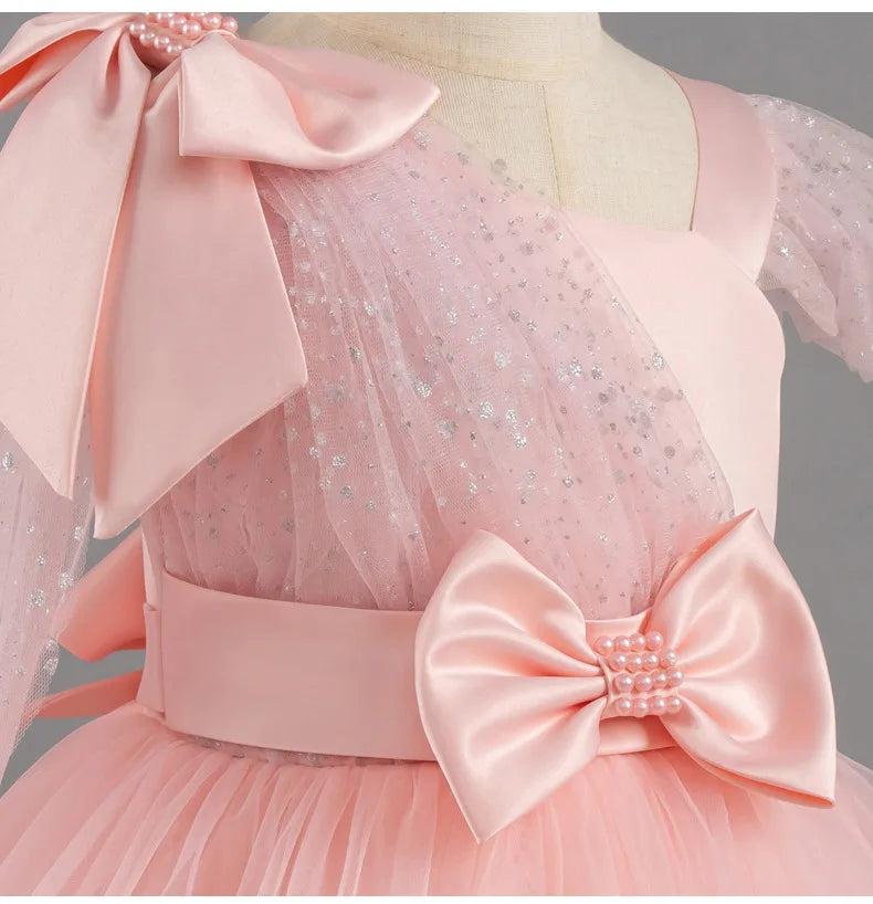 Fashion Solid Color Girl Princess Dress Lace Sleeveless Bow Dress for Girls Summer New Kids Girls Party Dresses 1-9 Years