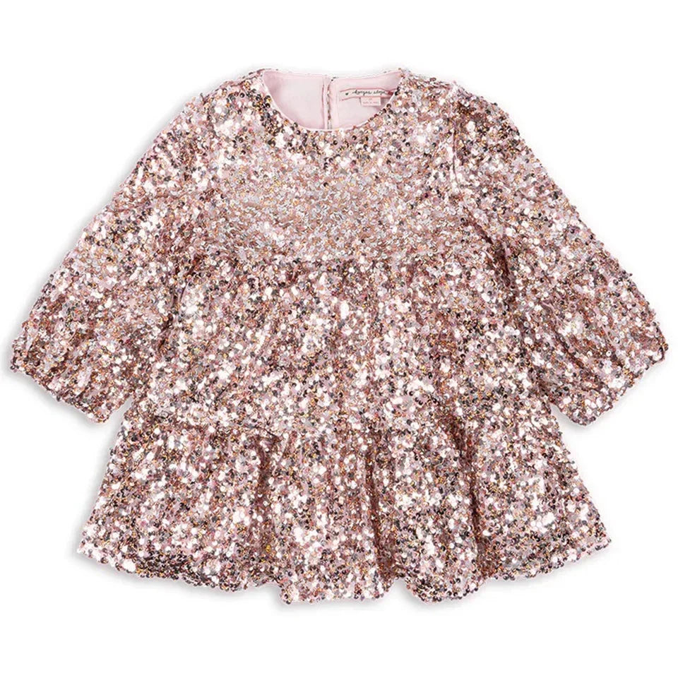 2024 KS Baby Girls Star Sequins Dress Kids Clothes Girls Mesh Princess Dresses Children Casual Skirts Christmas Party Vestidos