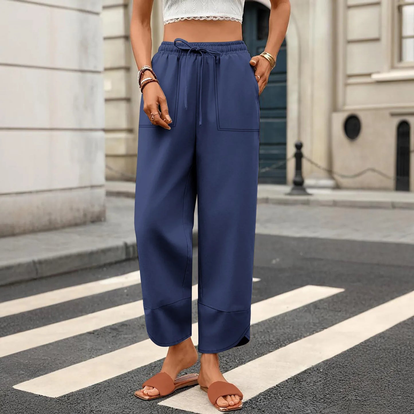 Women'S Fashion Loose Solid Color High Waist With Pockets Athletic Casual Pants Cargo Pants Women Pantalones De Mujer Hot