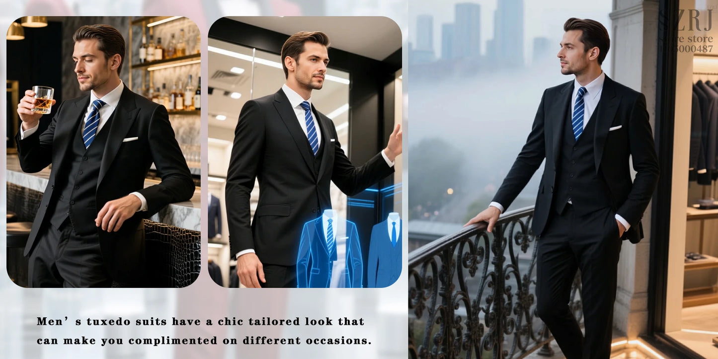 4-piece men's suit: jacket+vest+pants+red tie, comfortable fabric, exquisite cutting, suitable for weddings/business/banquets