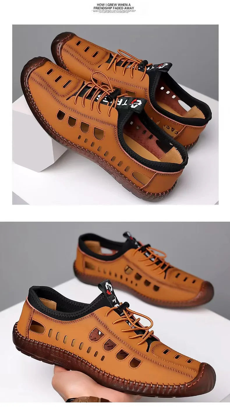 Summer Men's Casual Sandals Fashion Hollow Out Breathable Shoes Flat Business Soft Bottom  Sandalias Outdoor Beach Shoes