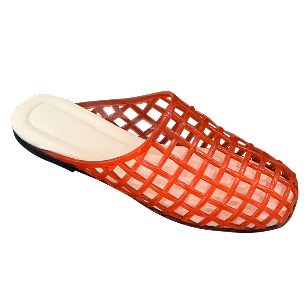 Women Jelly Flats Fashion Slip-On Flats Lightweight Hollow Out Ballet Flats Breathable Casual Flat Sandals for Outdoor Travel