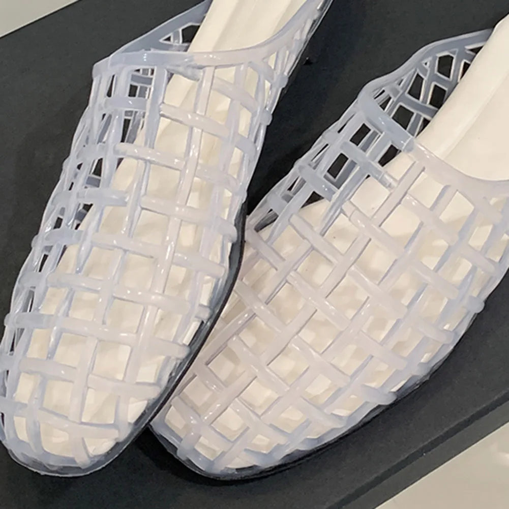 Women Jelly Flats Fashion Slip-On Flats Lightweight Hollow Out Ballet Flats Breathable Casual Flat Sandals for Outdoor Travel