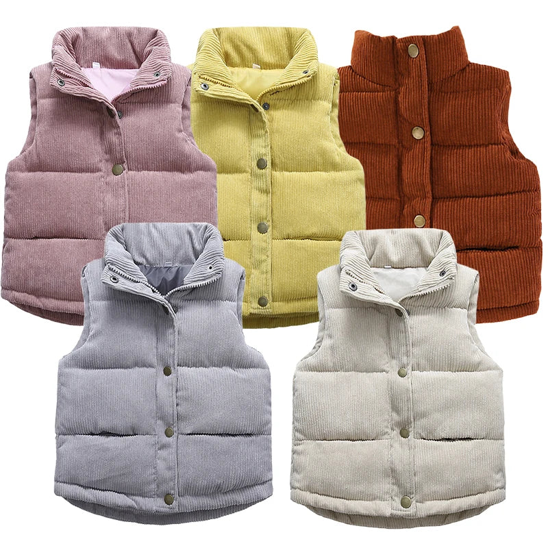 Autumn Winter Boys Girls Cotton Vest Jacket Solid Thick Corduroy Waistcoat For 2-10 Years Kids Birthday Present Child Outwear