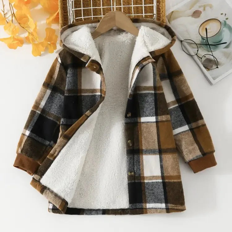 Fashion Girls clothing Jackets Autumn Winter parka Clothes Medium Long coat windbreaker Plaid Thicken Lamb Children Woolen Coats