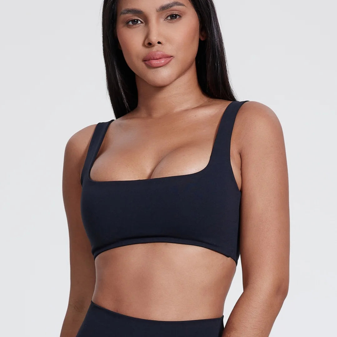 Solid Color Hollow back shoulder straps Square collar Gym Yoga Underwear Women  Fitness sport Bra Top Comprehensive Training pad