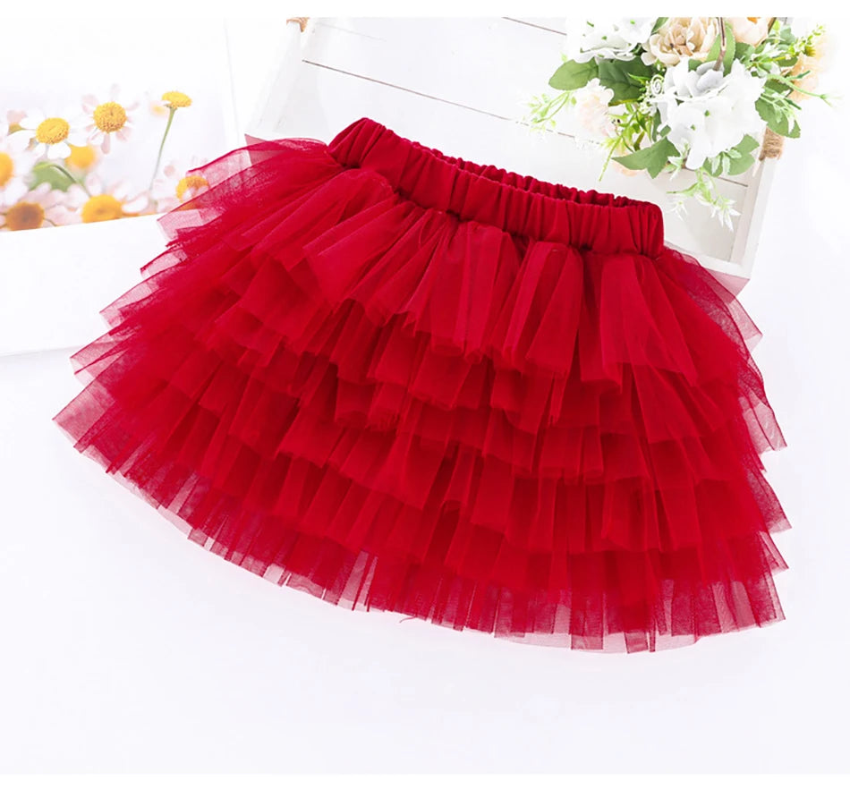 Girls 6-Layer Tulle Skirt Layered Tutu Skirt with Elastic Waist for Casual Party Wear Childrens Fashion Kids Girl Summer Dress
