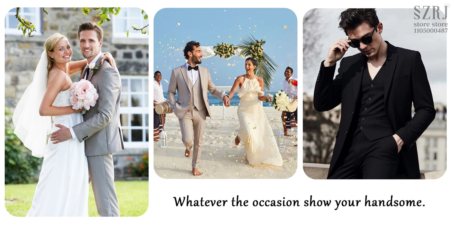 4-piece men's suit: jacket+vest+pants+red tie, comfortable fabric, exquisite cutting, suitable for weddings/business/banquets