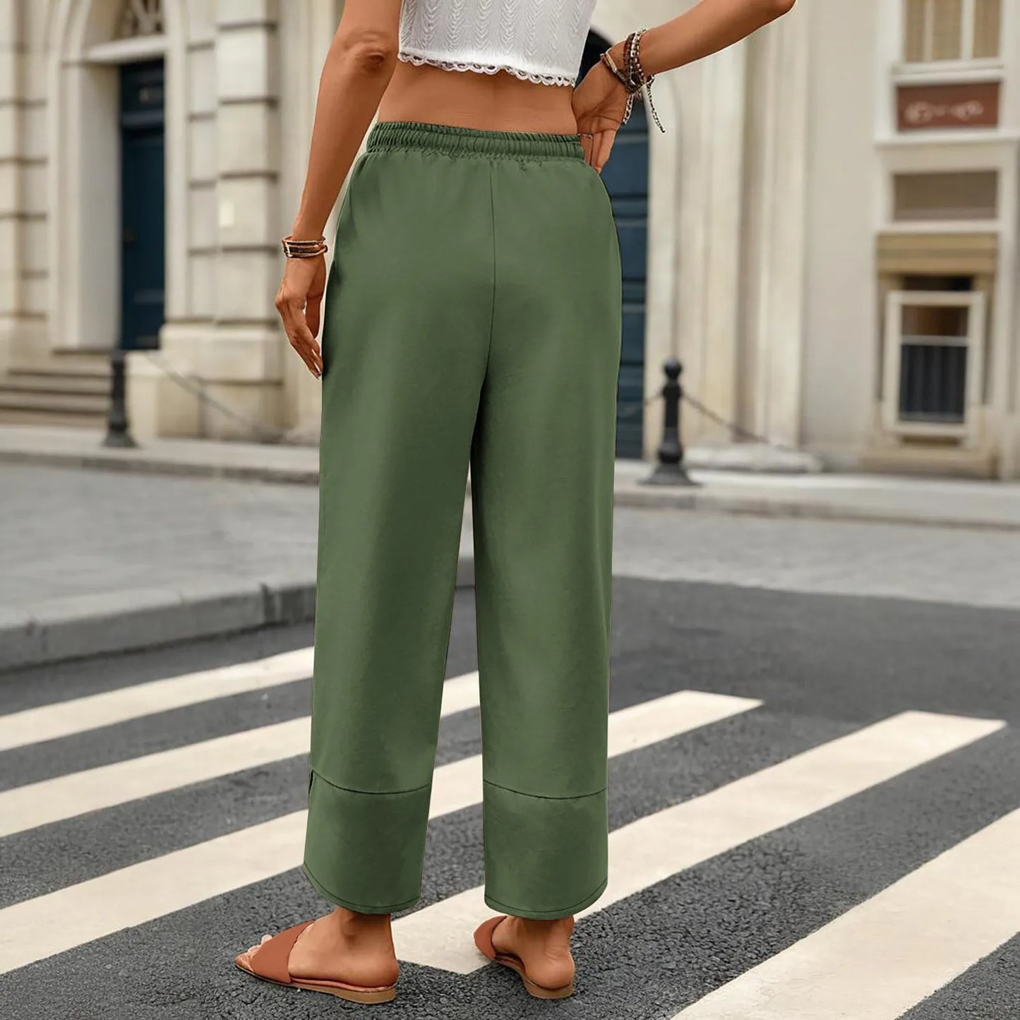 Women'S Fashion Loose Solid Color High Waist With Pockets Athletic Casual Pants Cargo Pants Women Pantalones De Mujer Hot