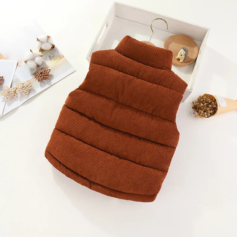 Autumn Winter Boys Girls Cotton Vest Jacket Solid Thick Corduroy Waistcoat For 2-10 Years Kids Birthday Present Child Outwear