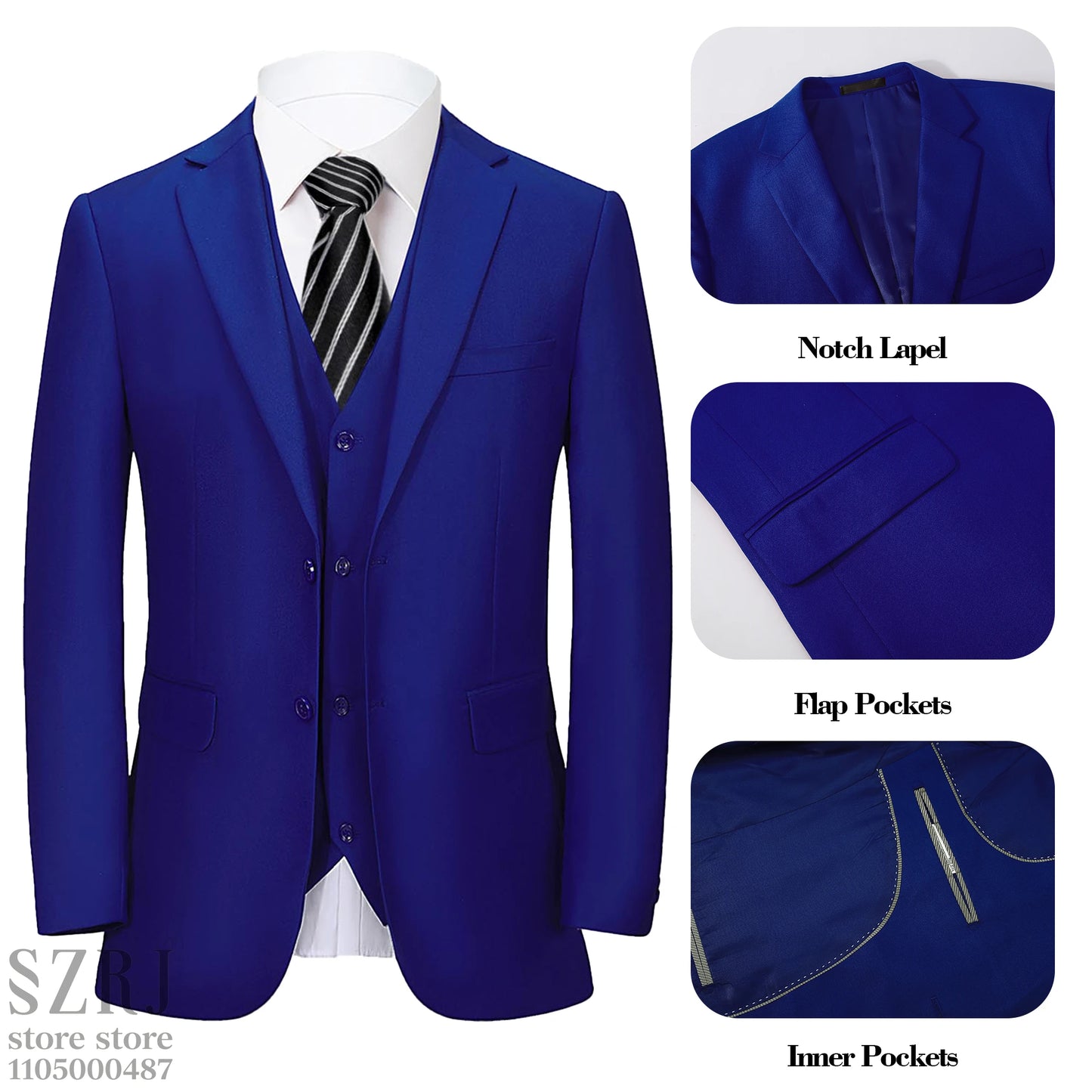 4-piece men's suit: jacket+vest+pants+red tie, comfortable fabric, exquisite cutting, suitable for weddings/business/banquets