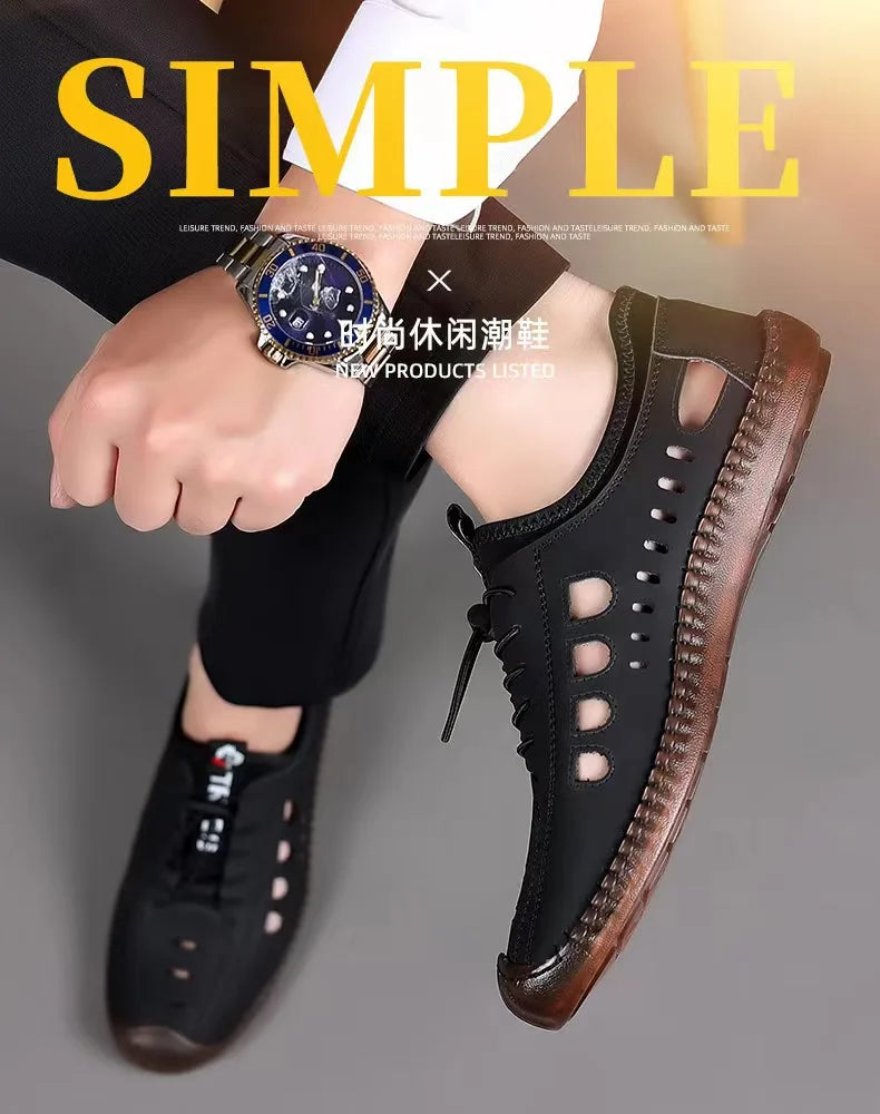 Summer Men's Casual Sandals Fashion Hollow Out Breathable Shoes Flat Business Soft Bottom  Sandalias Outdoor Beach Shoes