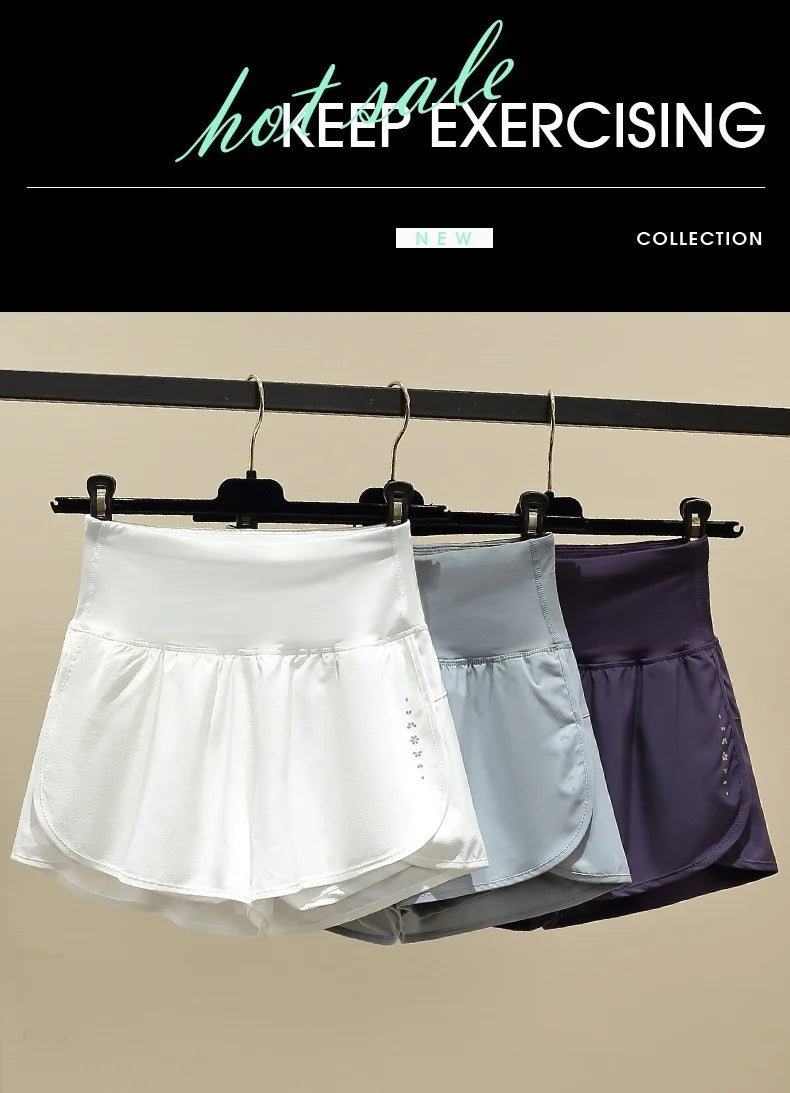 Women Yoga Shorts High Waist Double Layer Running Gym Shorts With Pocket Summer Sportswear Fitness Clothes Jogger Short New