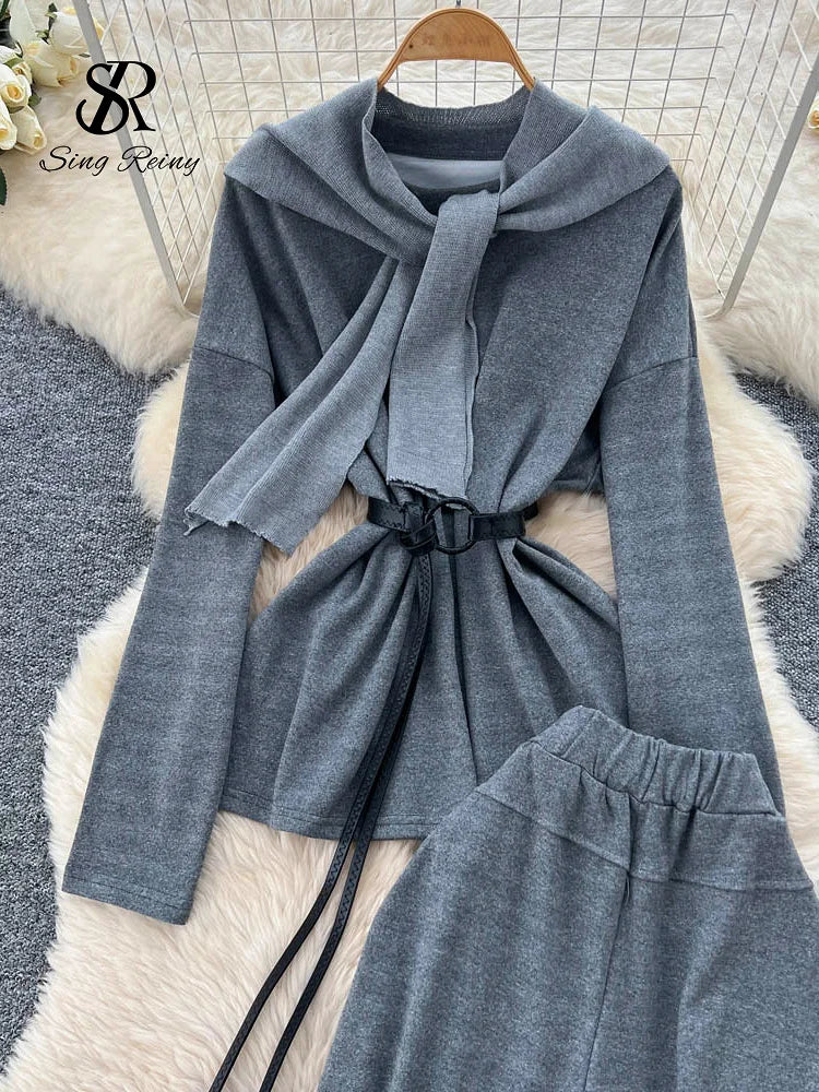 SINGREINY Autumn Sweatshirt Two Pieces Sets 2025 Feamle Scarf Neck Long Sleeves Hoodies+Elastic Long Pants Casual Homewear Suits