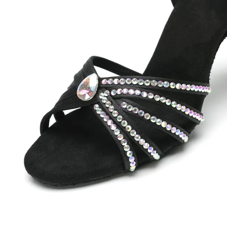 New Diamond Studded Satin High Heels Dance Shoes Fashion Black Brown Crystal Rhinestone Sparkling Latin Dance Performance Shoes