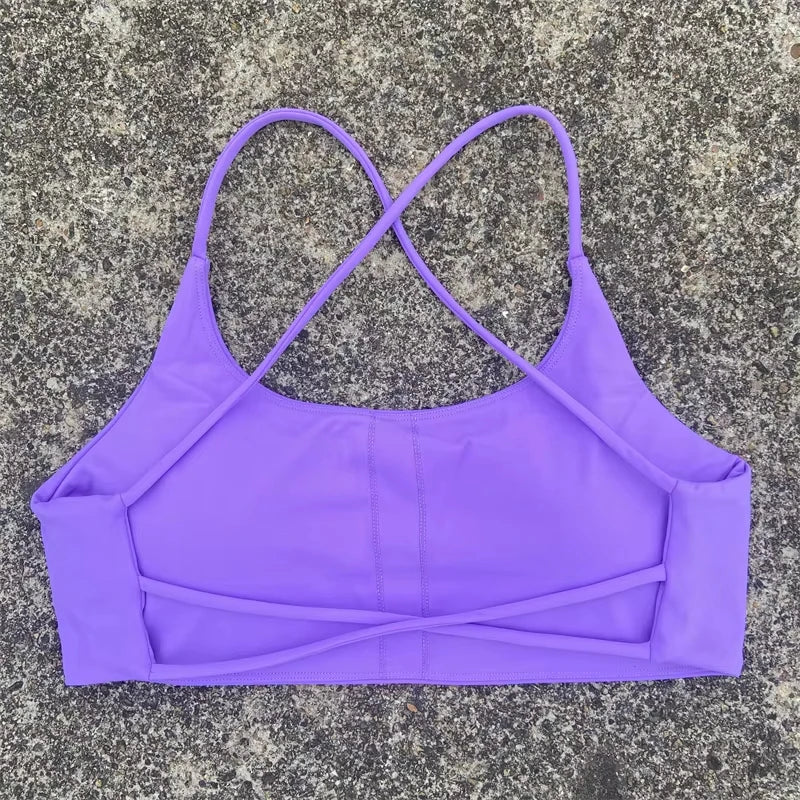 Sexy Soft Fitness Sport Bra Spaghetti Strap Cross Back Hollow Women Top Tight Gym Yoga underwear Athletic Workout With Chest Pad
