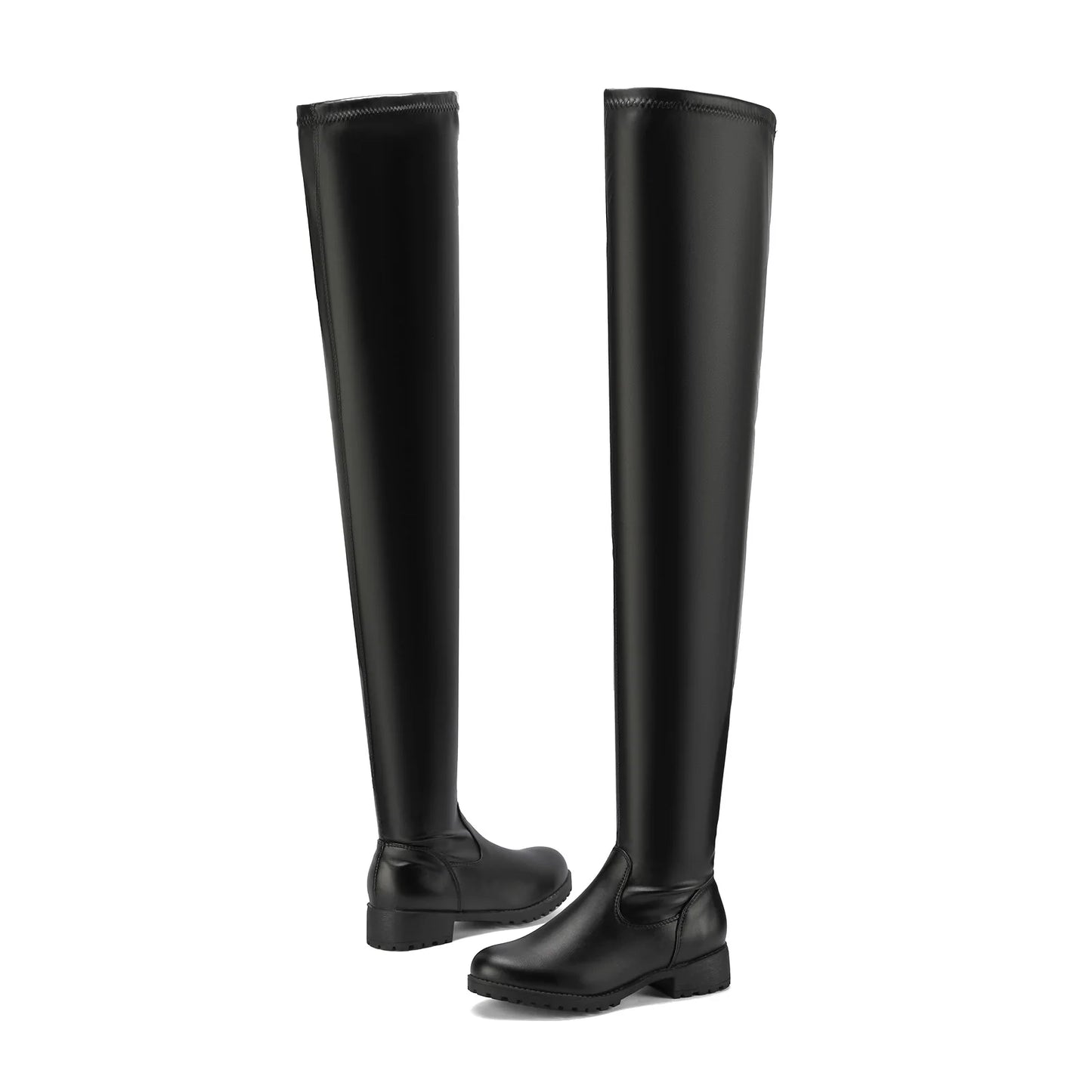 Women's stretchy thigh-high boots, trendy and waterproof. Over-the-knee design with platform sole, perfect for rainy cold weathe