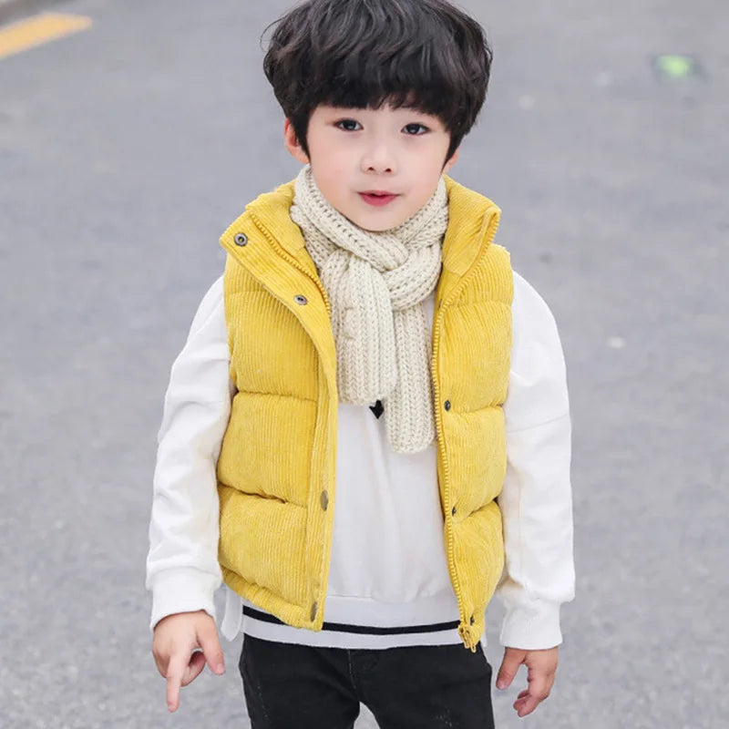 Autumn Winter Boys Girls Cotton Vest Jacket Solid Thick Corduroy Waistcoat For 2-10 Years Kids Birthday Present Child Outwear