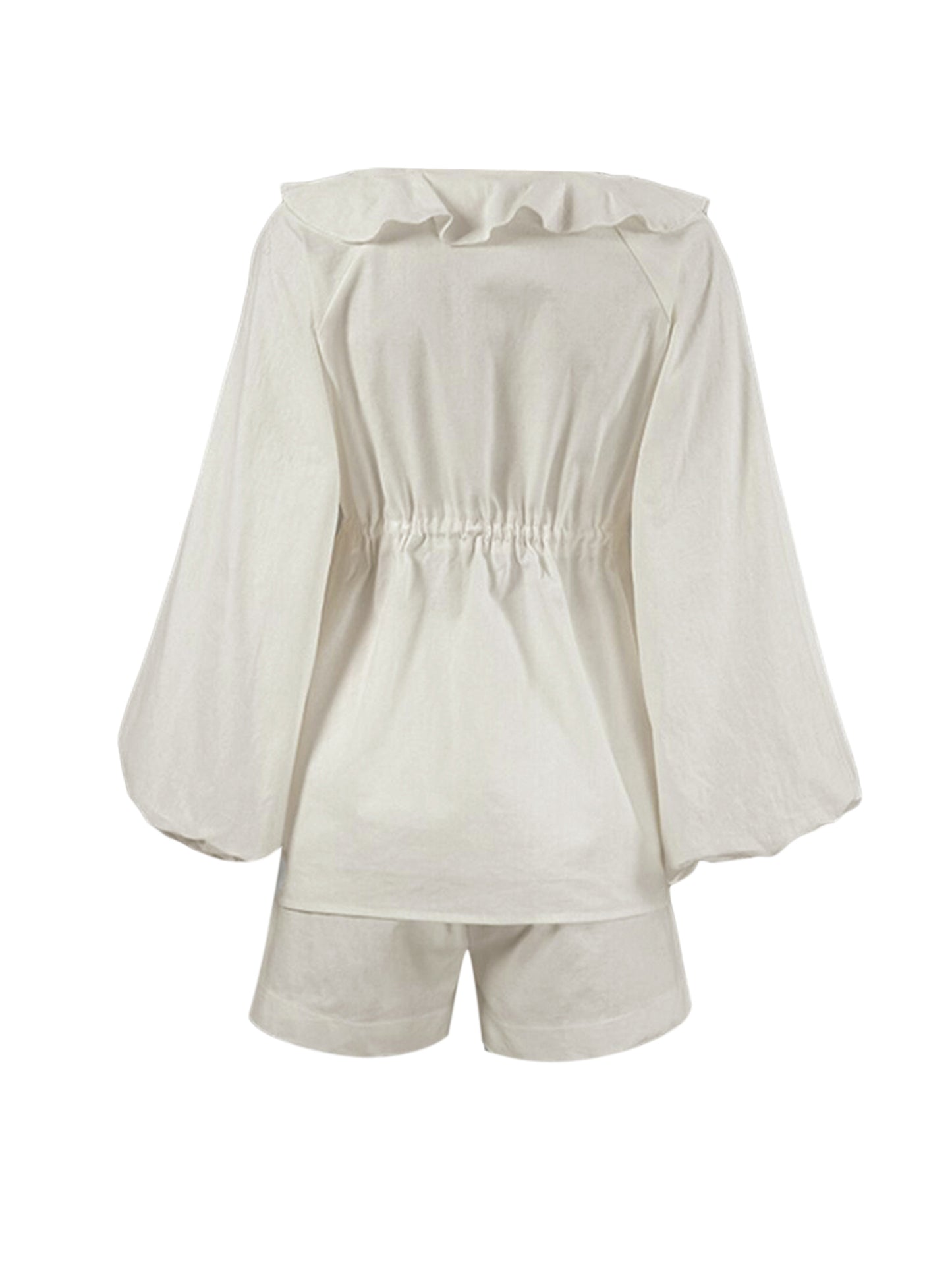 Women 2 Piece Outfits Ruffle Loose Tie Front Long Sleeve Shirt and Casual Elastic Shorts Club Streetwear Summer Clothes