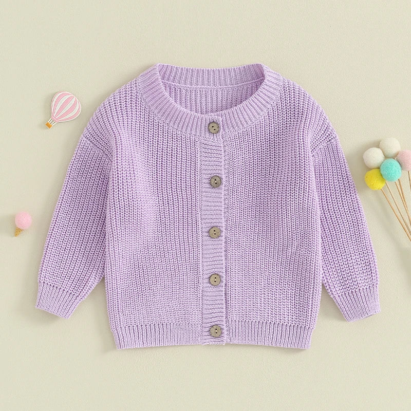 Suefunskry Baby Boys Girls Autumn Winter Knitted Sweater Long Sleeve Solid Color Single-breasted Knitwear Cardigan Jacket