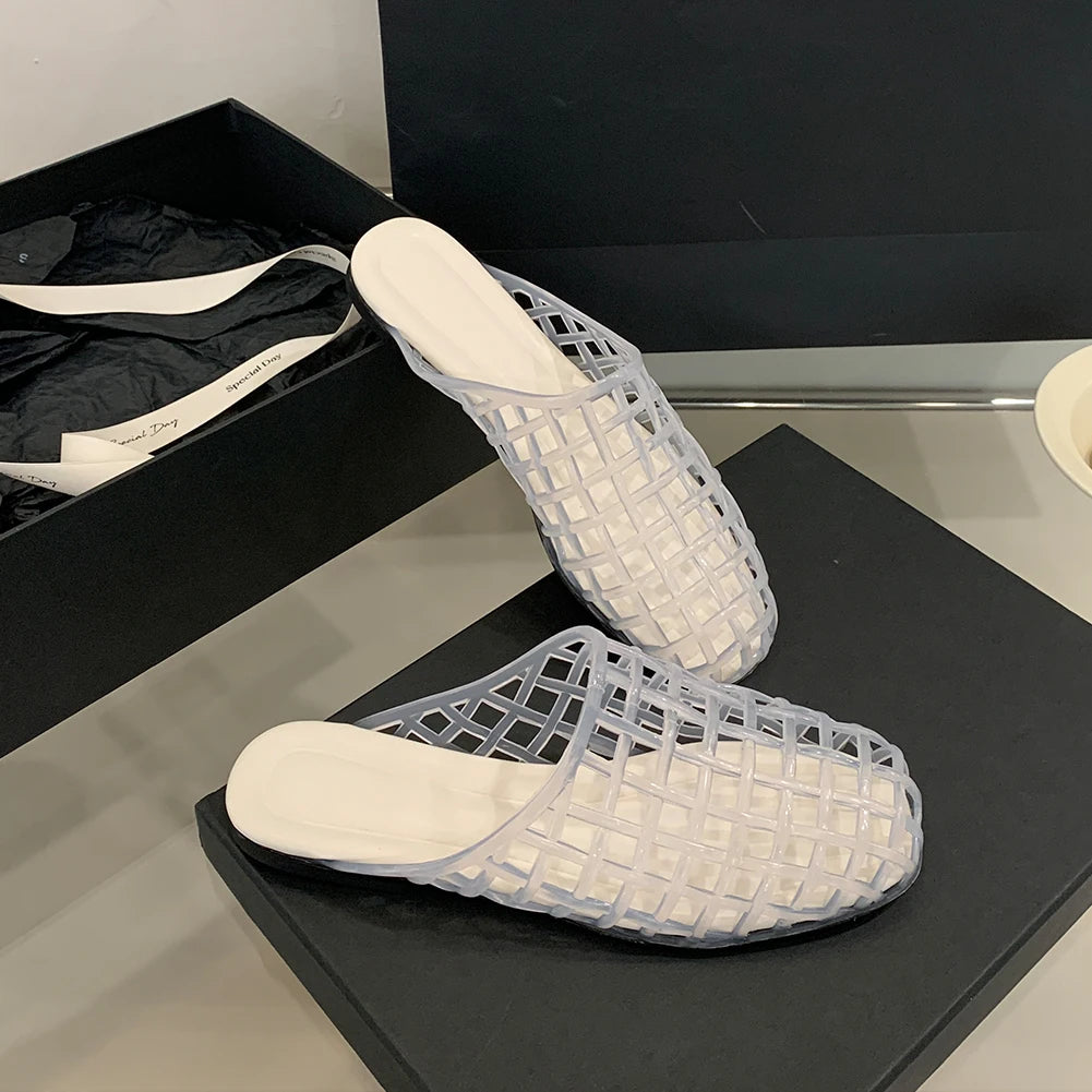 Women Jelly Flats Fashion Slip-On Flats Lightweight Hollow Out Ballet Flats Breathable Casual Flat Sandals for Outdoor Travel