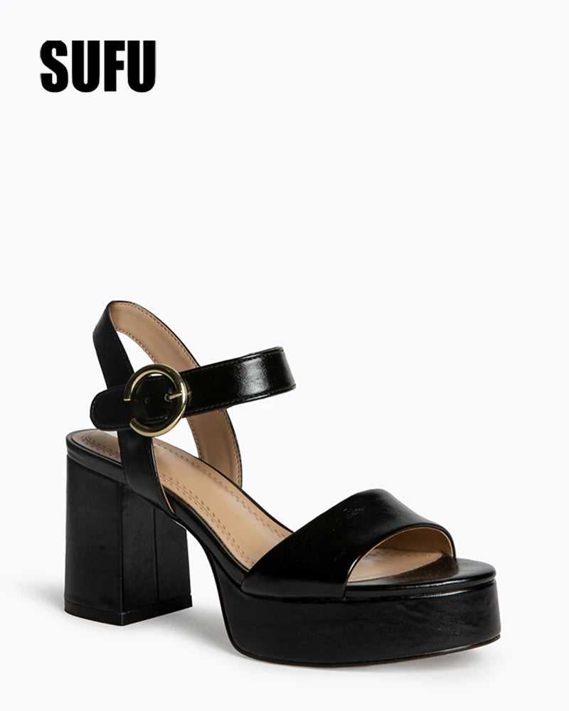 SUFU Women's Sandals Shoes Comfortable Breathable Casual Slip-On Leather Sandals for Spring Summer Autumn