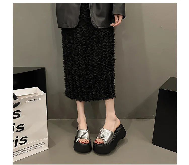 2024 Rhinestones Summer Sandals for Women Fashion Outdoor Wear Slippers high-end Thick Soled Shoes Ladies Elegant Beach Sandals