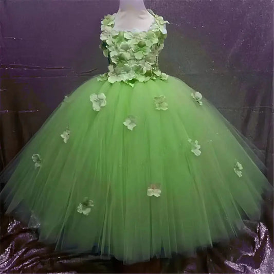 Girls black Flower Petals Tutu Dress Kids Crochet Tulle Dress Ball Gown Children Birthday Wedding Party Costume Evening Dress