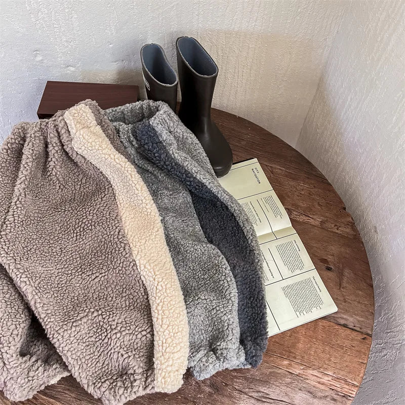 2025 Winter New Children Warm Trousers Baby Loose Lamb Fleece Pants Toddler Girls Casual Pants Solid Baby Boys Harem Pants