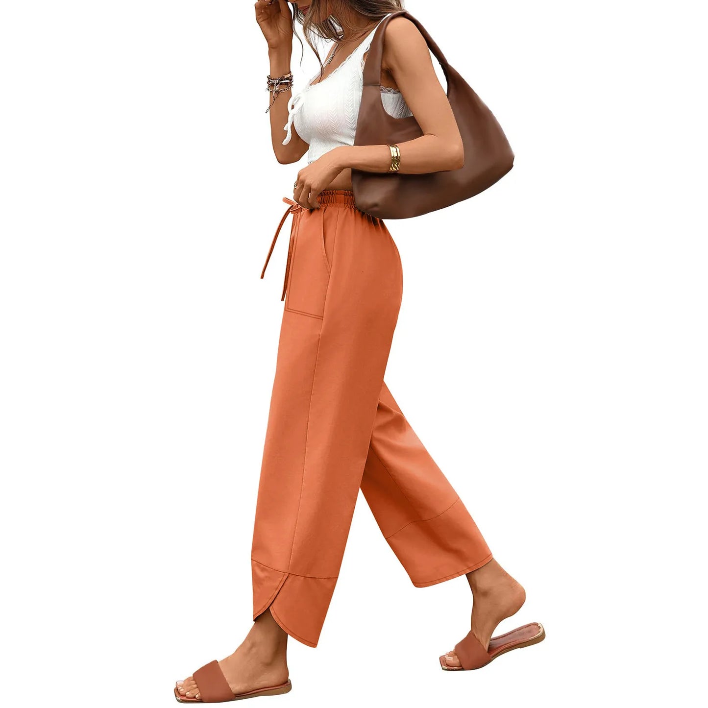 Women'S Fashion Loose Solid Color High Waist With Pockets Athletic Casual Pants Cargo Pants Women Pantalones De Mujer Hot