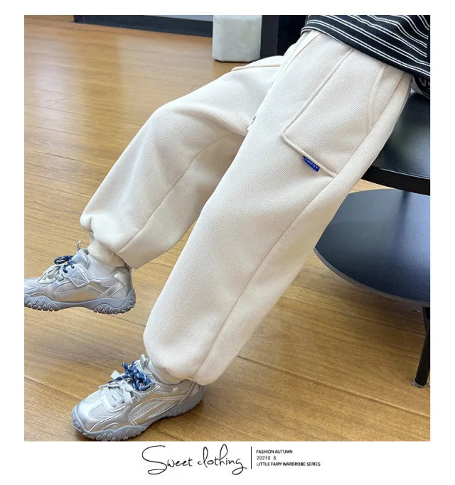 New Winter Thick Fleece Sweatpants for Girls Boys Casual Warm Sports Leisure Trousers Children 2-10 Years Autumn Wear