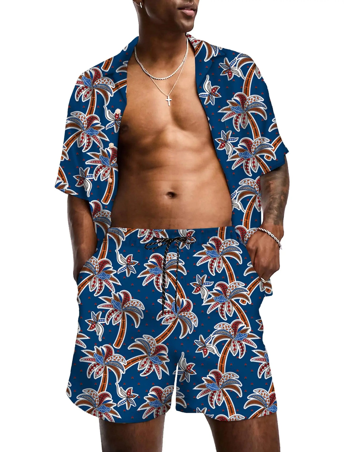 KYKU Mens Hawaiian Shirt and Short Set - Summer Short Sleeve Button Down Beach Shirts Tropical Vacation 2 Piece Outfits