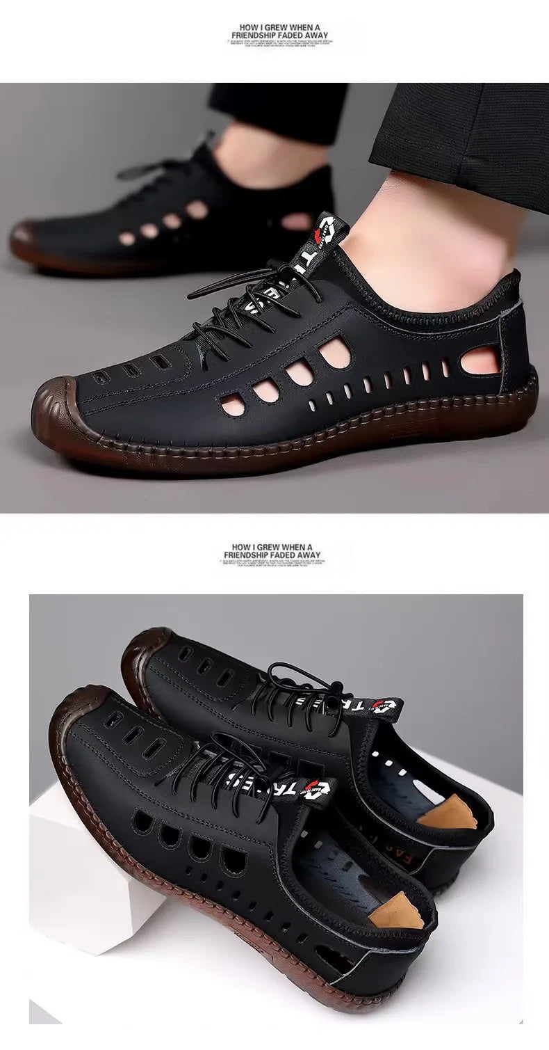 Summer Men's Casual Sandals Fashion Hollow Out Breathable Shoes Flat Business Soft Bottom  Sandalias Outdoor Beach Shoes