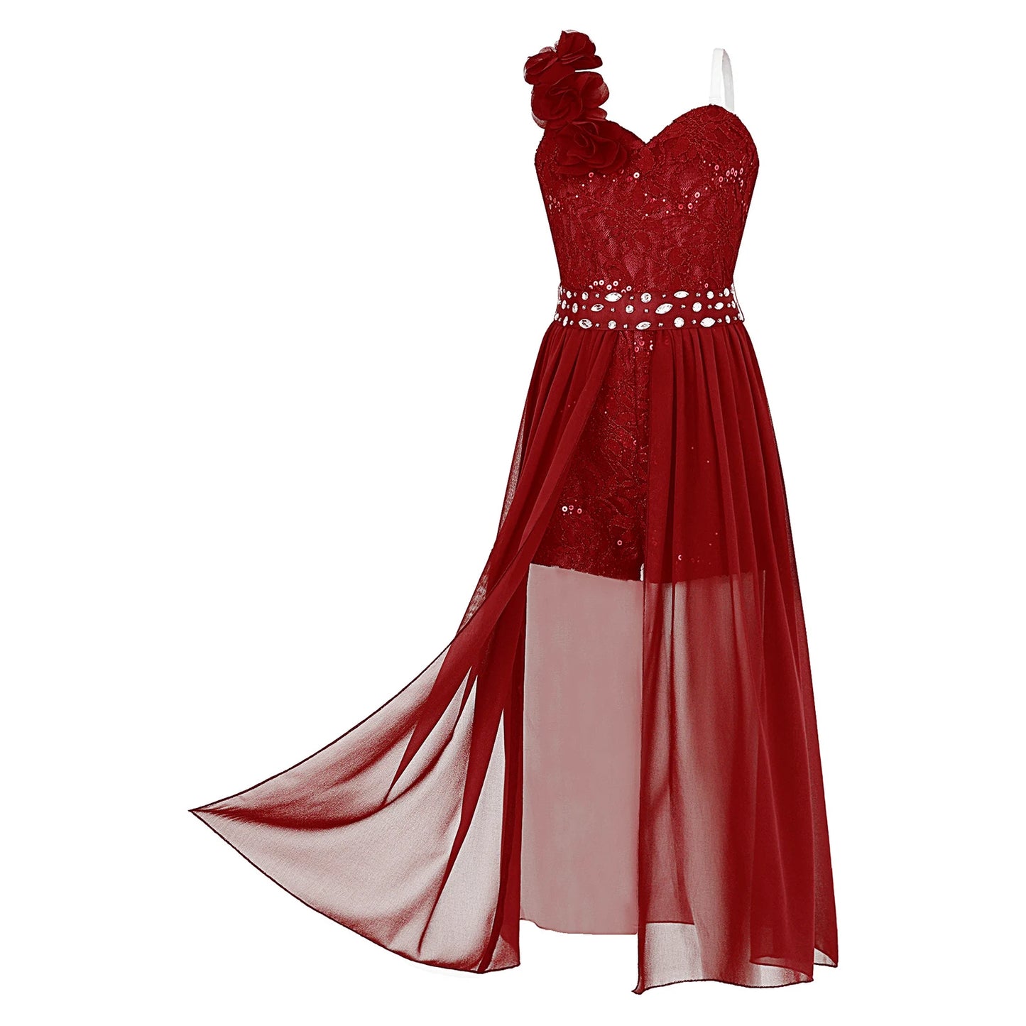 Children's Girls Maxi Romper Dress Sleeveless Floral Lace Rhinestone vestidos Kids Performance Dance Dress Girls Summer Dress